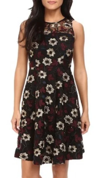 Donna Morgan Embroidered Mesh Midi Dress Black Size 12 - Picture 1 of 7